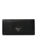 Prada Saffiano Triangle Continental Flap Wallet Black