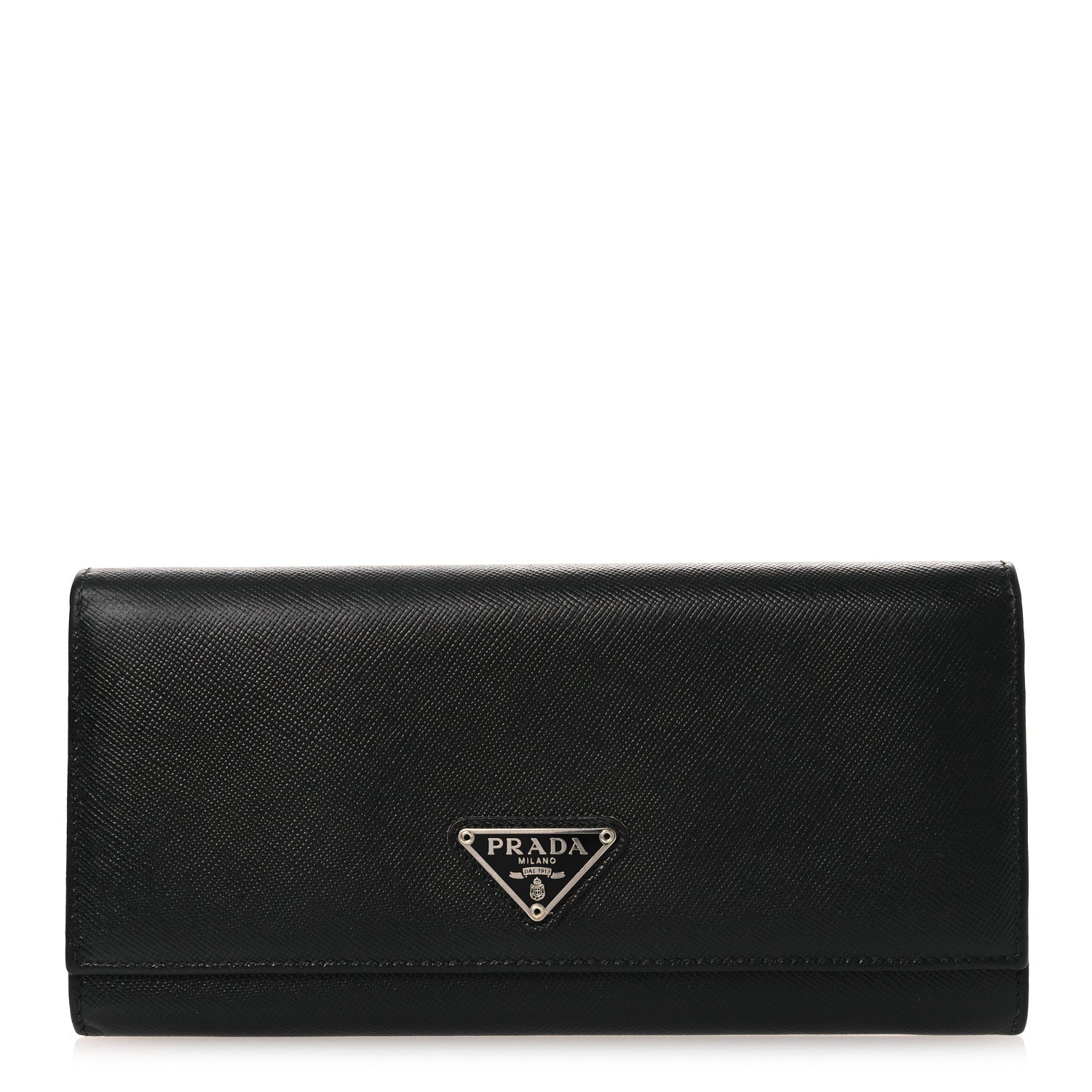 Prada Saffiano Triangle Continental Flap Wallet Black