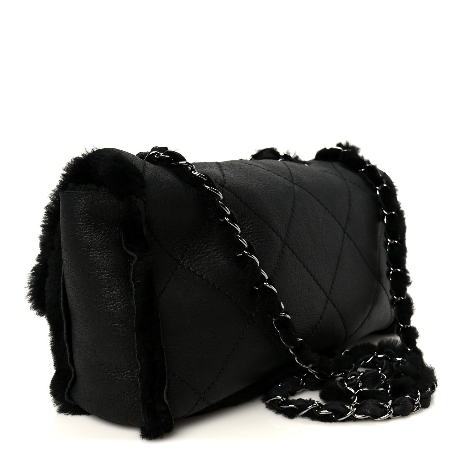 Chanel Shearling Quilted Medium Single Flap Black