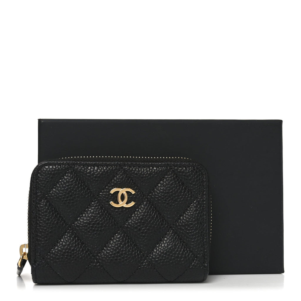 Caviar Quilted Zip Coin Purse Black