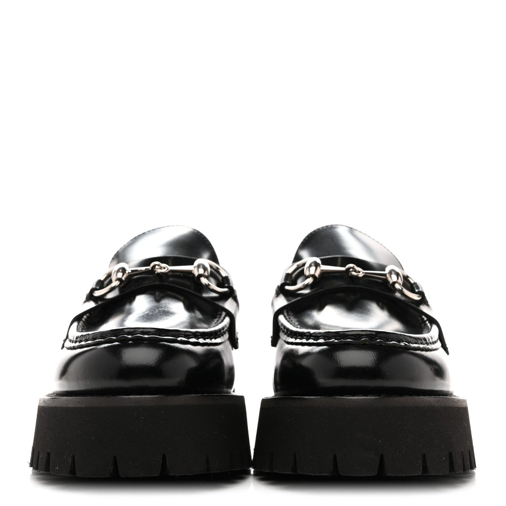 Gucci Cordovan Lux Womens Horsebit 45mm Platform Loafers 39.5 Black