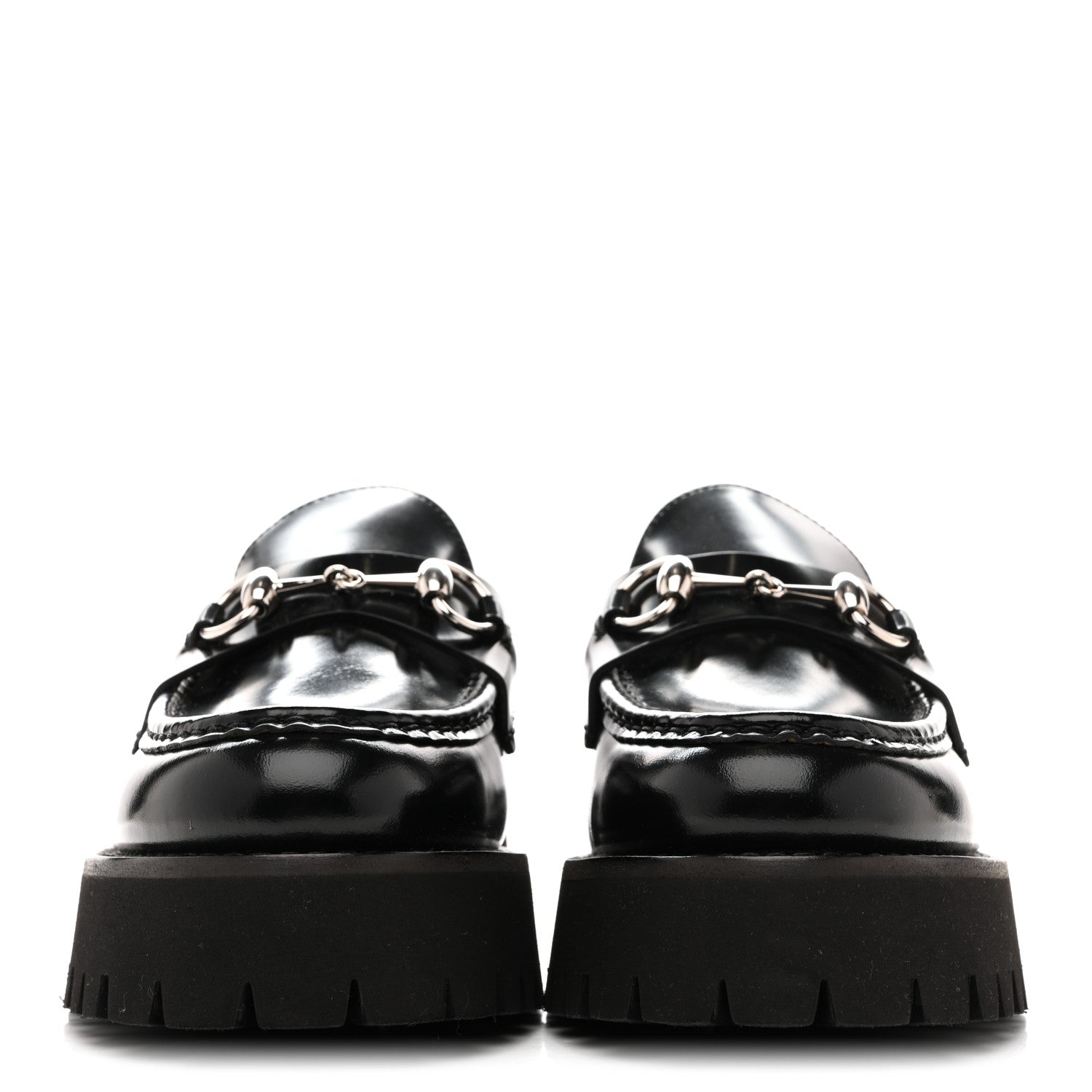 Gucci Cordovan Lux Womens Horsebit 45mm Platform Loafers 39.5 Black