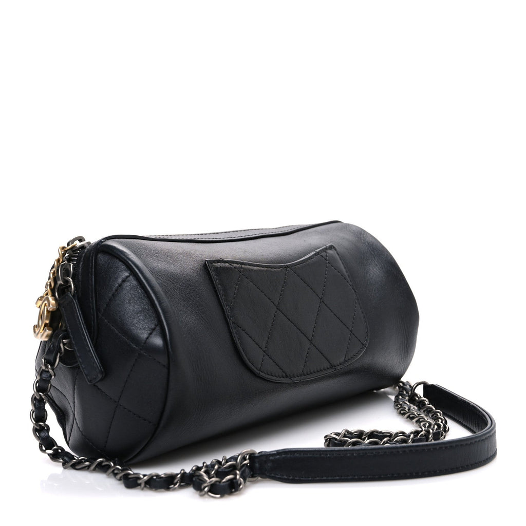 Chanel Metallic Lambskin Signe Bowling Bag Black