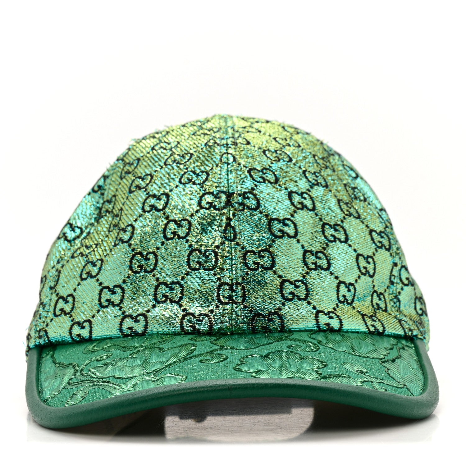 Gucci Silk Blend Jacquard Monogram Santa Barbara Baseball Hat S  Green Black Radiant