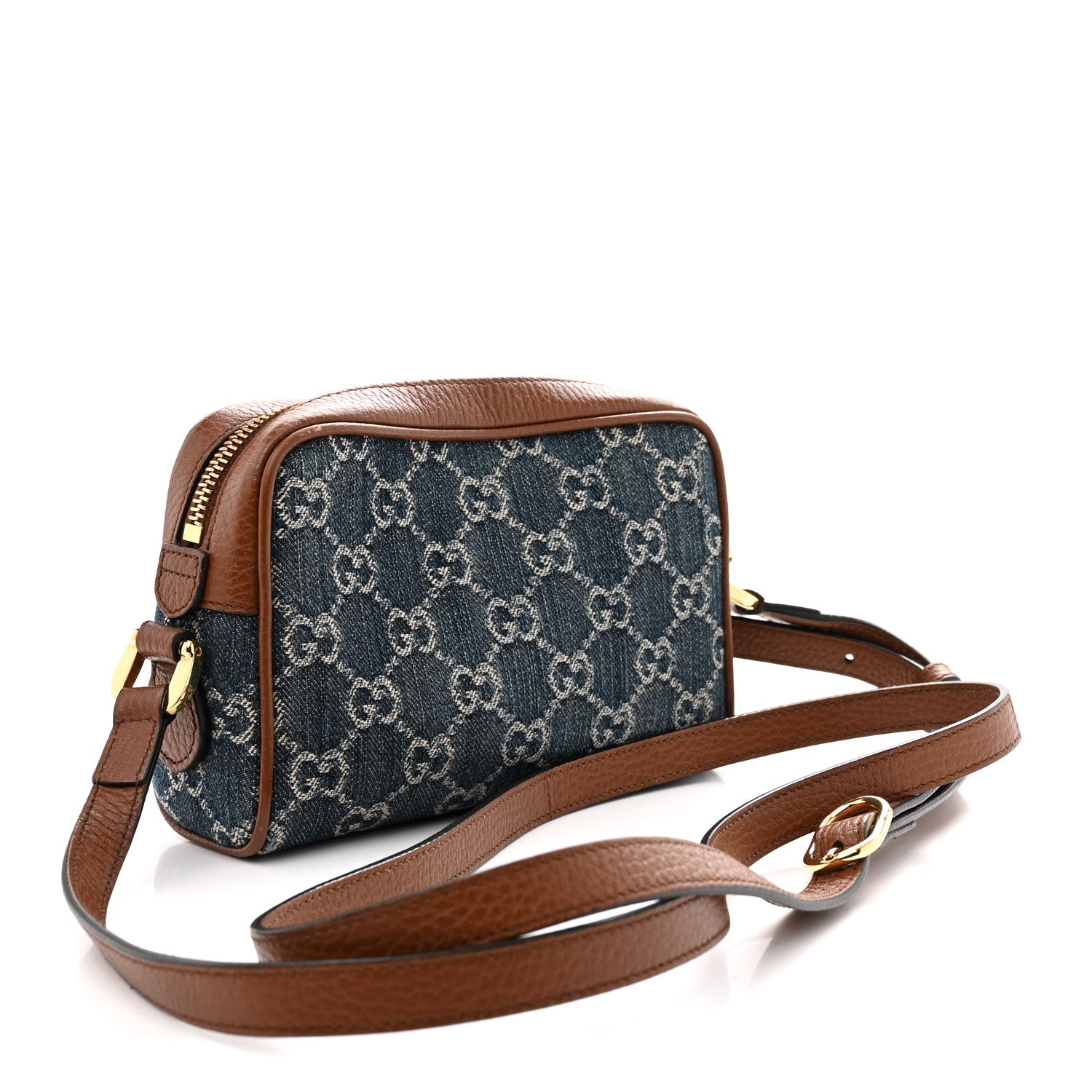 Gucci New Denim GG Monogram Dollar Calfskin Mini Ophidia Shoulder Bag Blue Tea Cuir Epilog