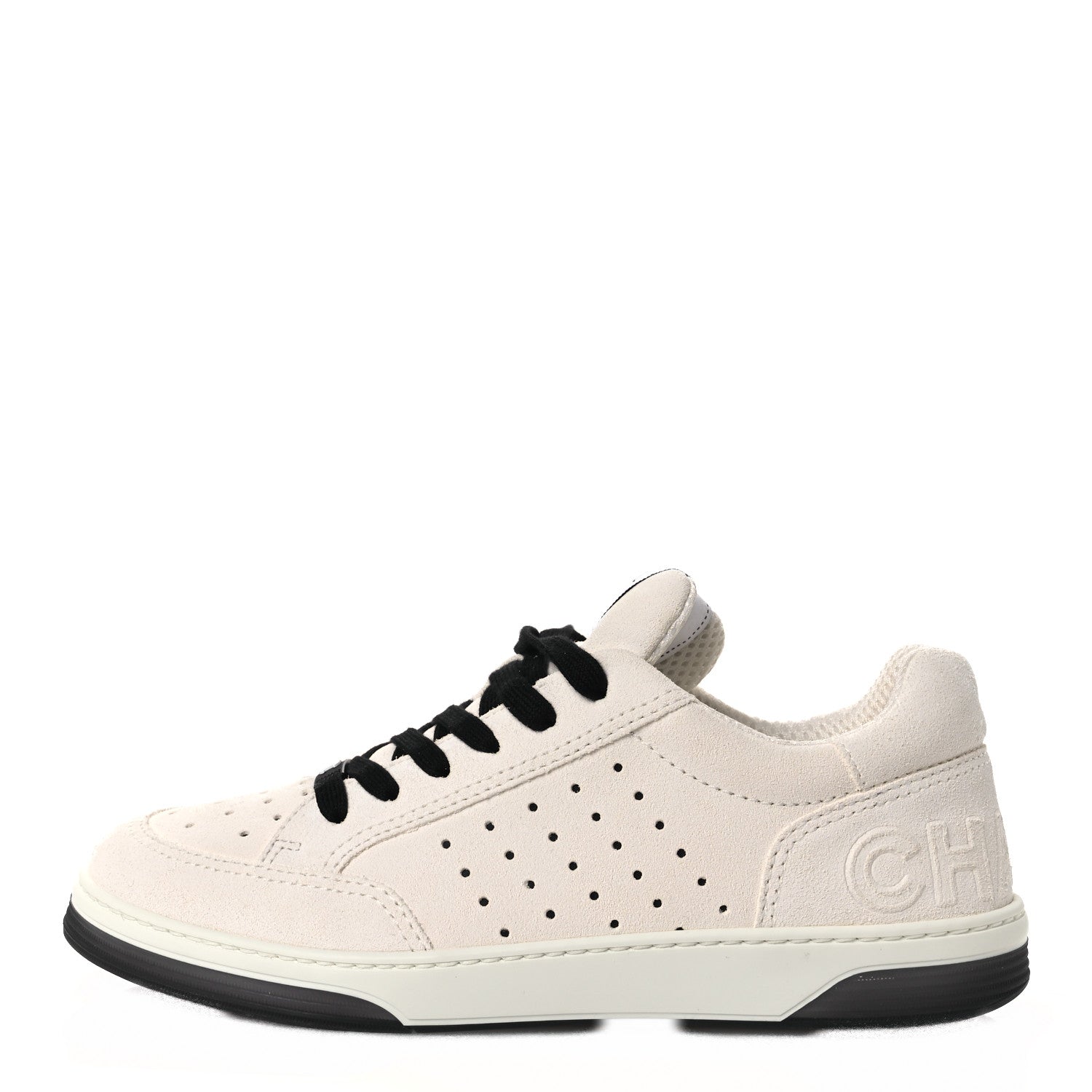 Chanel Suede Calfskin Logo Sneakers 40 Black White