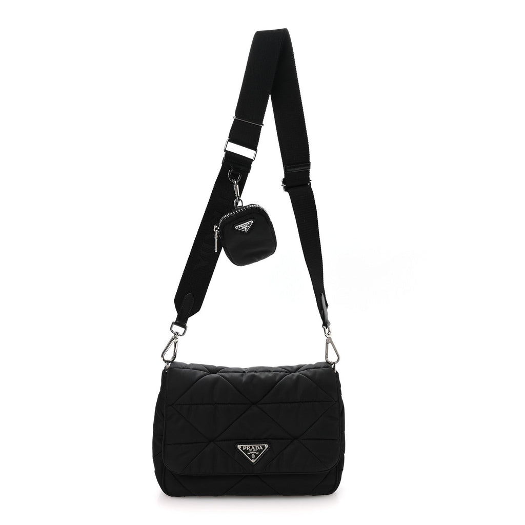 Prada Re-Nylon Quilted Padded Flap Shoulder Bag Black