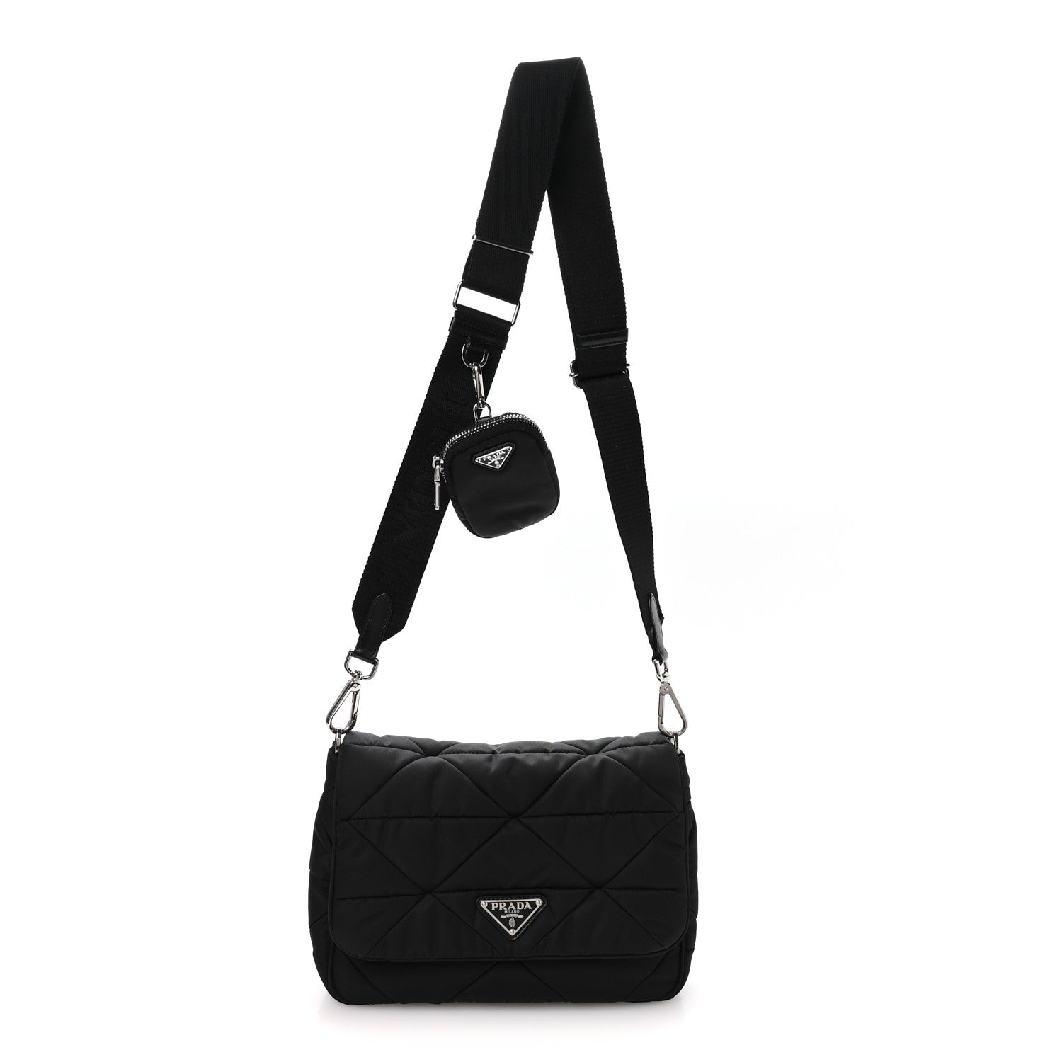 Prada Re-Nylon Quilted Padded Flap Shoulder Bag Black