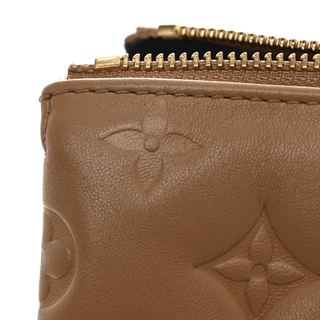 Louis Vuitton Lambskin Embossed Monogram Coussin PM Camel