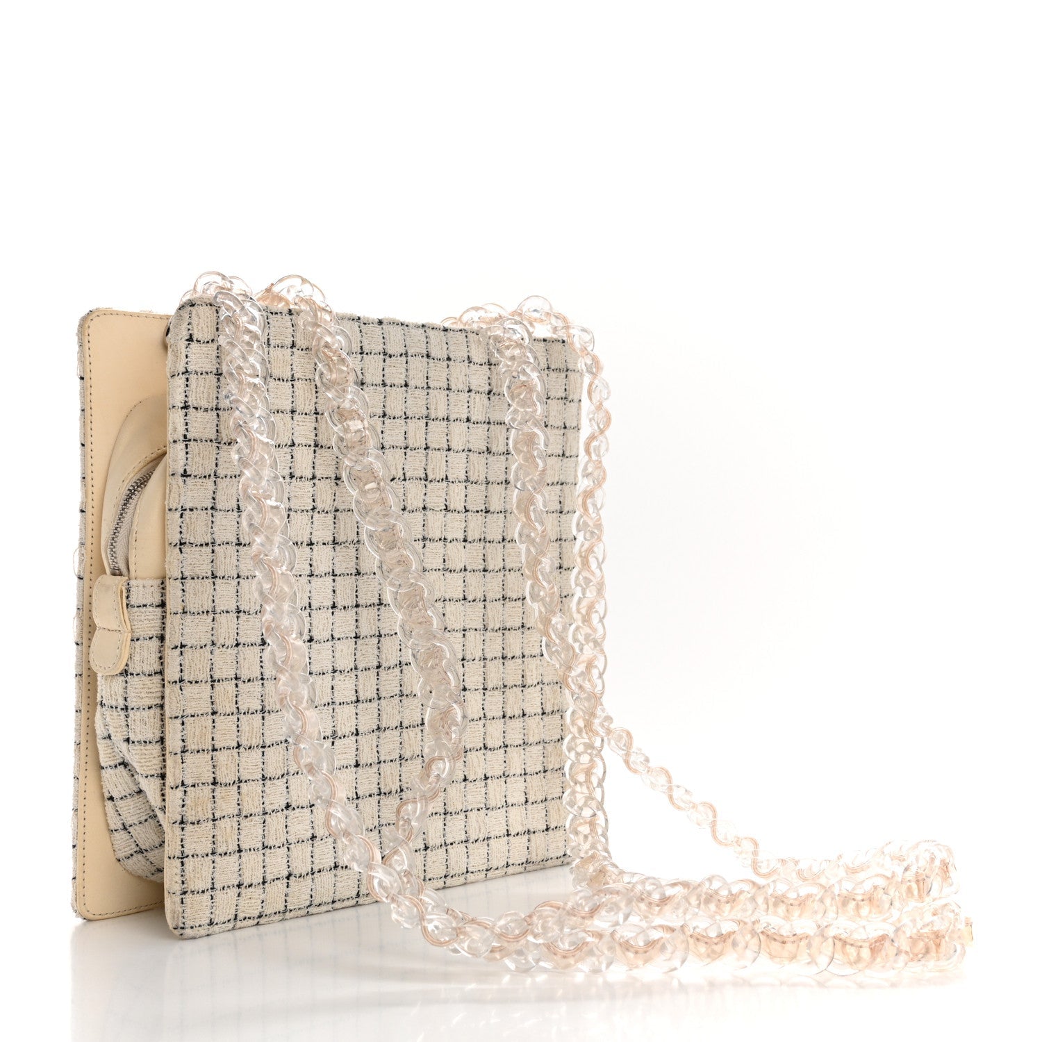 Chanel Tweed Resin Small Zipped Shopping Bag White Black