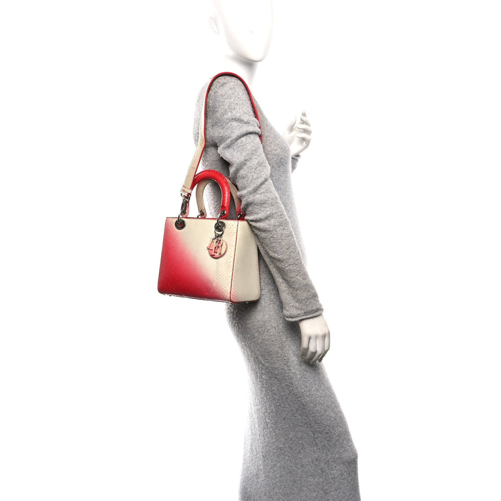 Christian Dior Snakeskin Ombre Medium Lady Dior Red White
