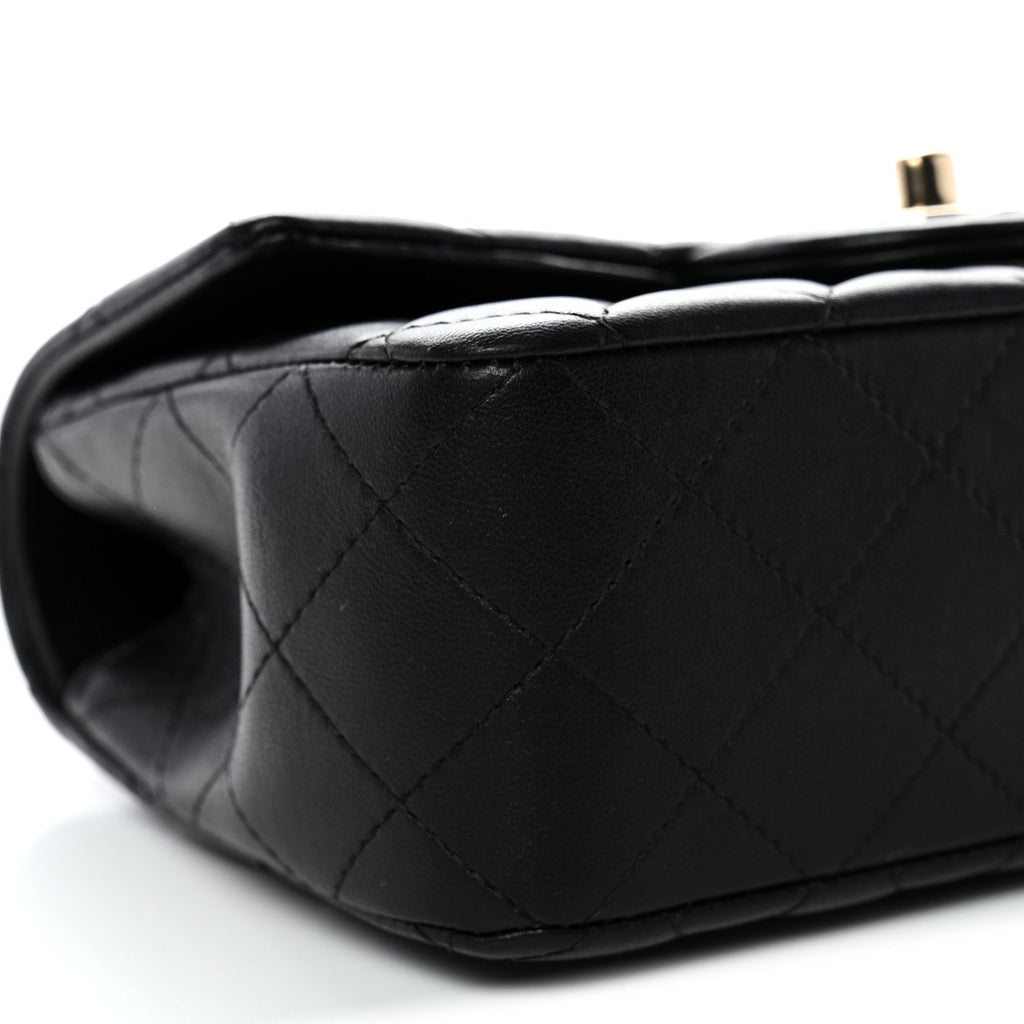 Chanel Lambskin Quilted Mini Top Handle Rectangular Flap Black