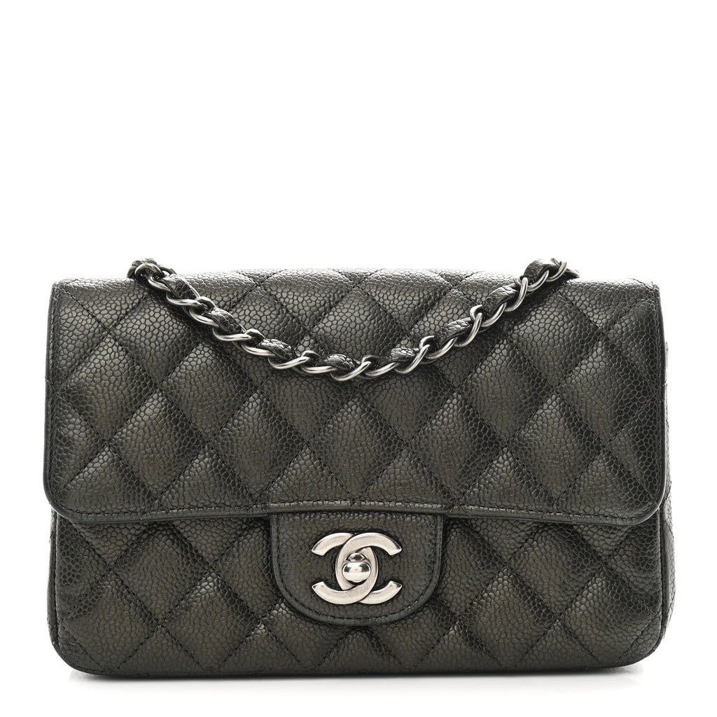 Chanel Metallic Caviar Quilted Mini Rectangular Flap Dark Grey