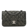 Chanel Metallic Caviar Quilted Mini Rectangular Flap Dark Grey