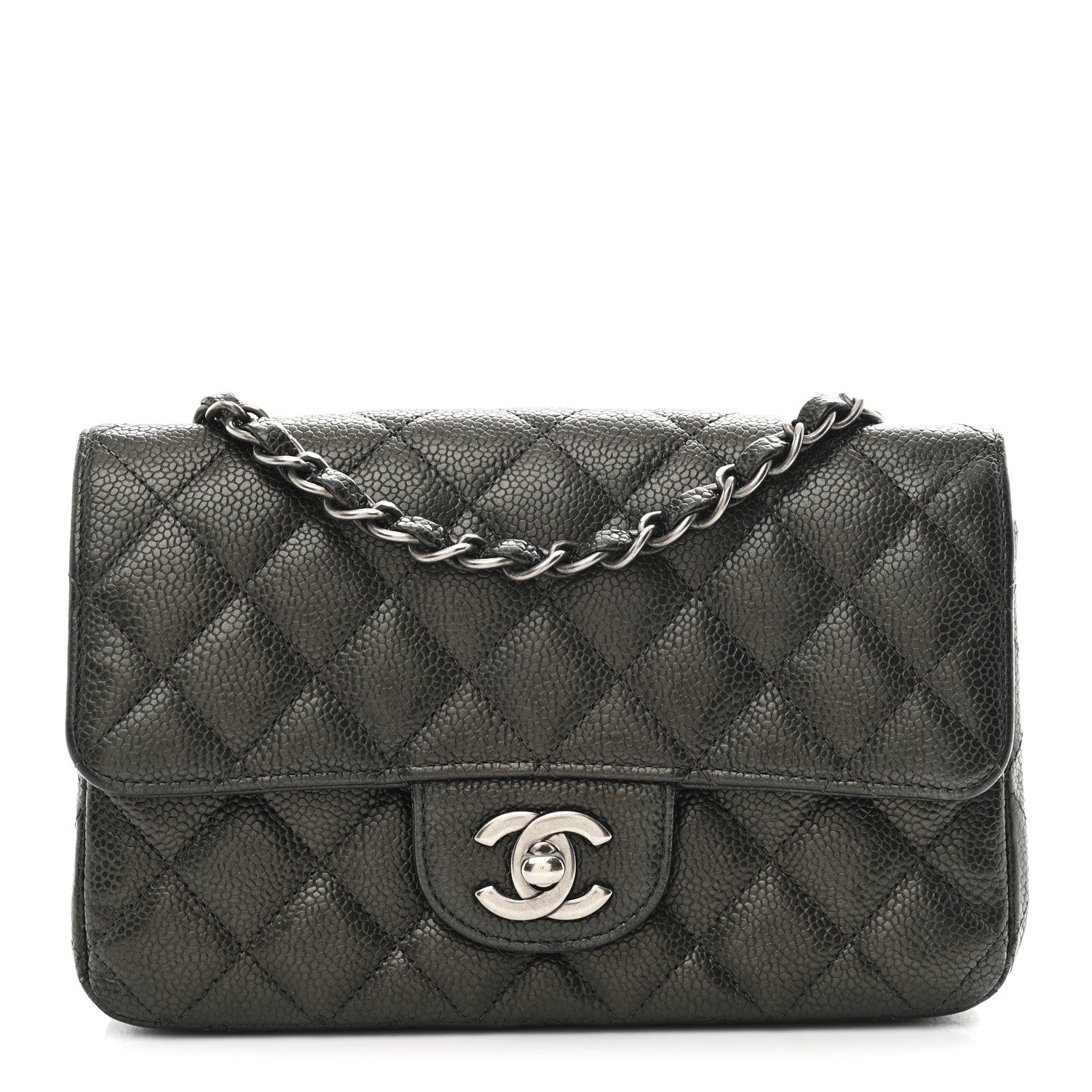 Chanel Metallic Caviar Quilted Mini Rectangular Flap Dark Grey