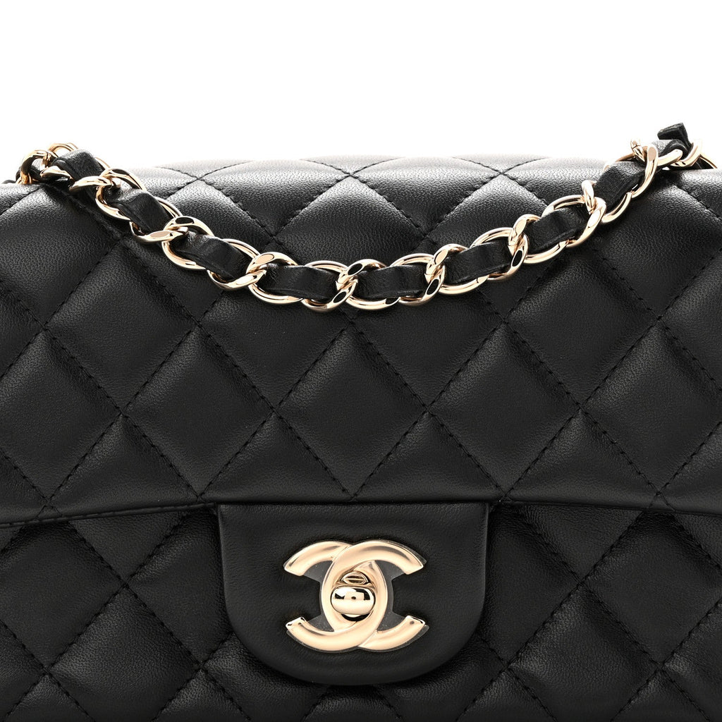 Chanel Lambskin Quilted Mini Rectangular Flap Black