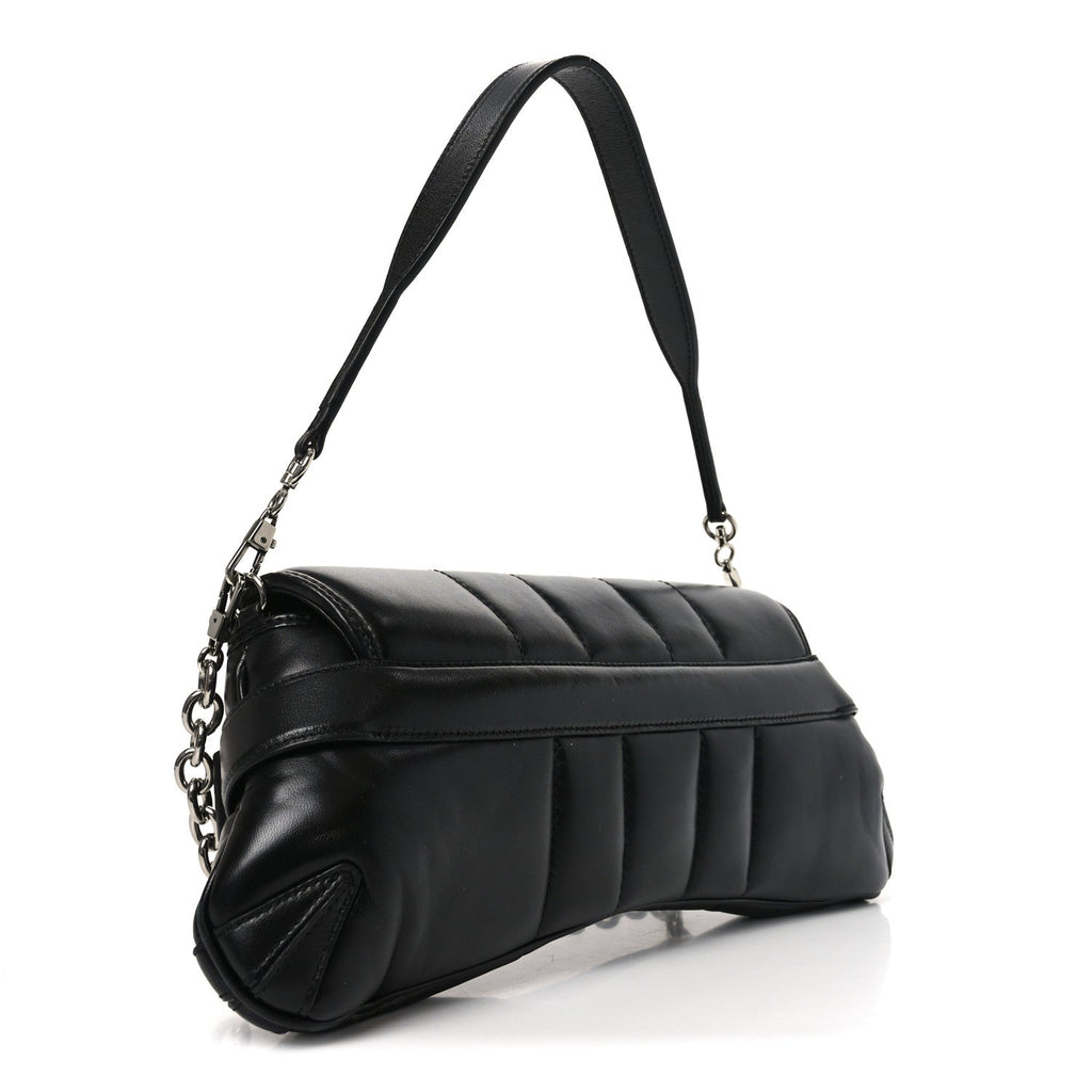 Gucci Nappa Vertical Matelasse Medium Maxi Horsebit Chain Shoulder Bag Black