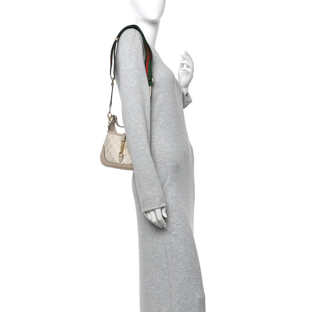Gucci GG Supreme Monogram Textured Dollar Calfskin Mini Jackie 1961 Hobo Beige Mystic White Oatmeal