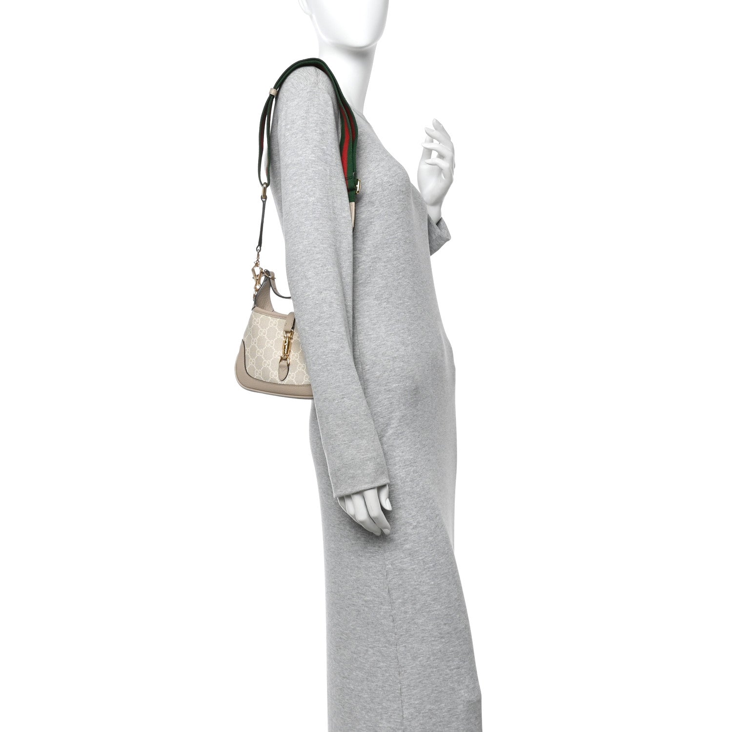 Gucci GG Supreme Monogram Textured Dollar Calfskin Mini Jackie 1961 Hobo Beige Mystic White Oatmeal