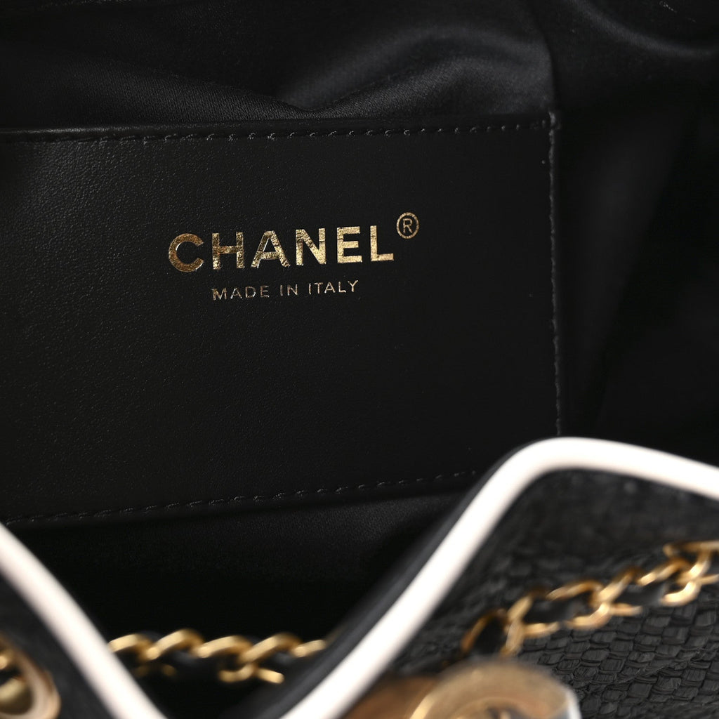 Chanel Braided Raffia Calfskin Small Chanel 25 Handbag Black White