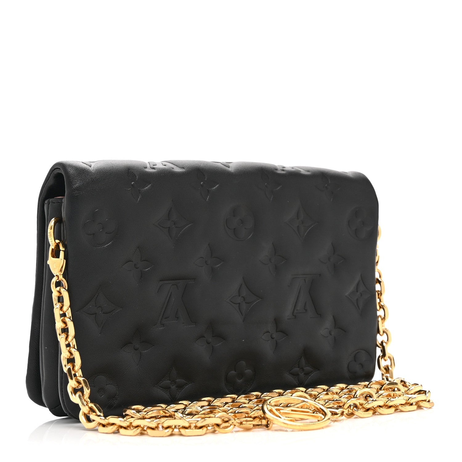 Louis Vuitton Lambskin Embossed Monogram Pochette Coussin Black