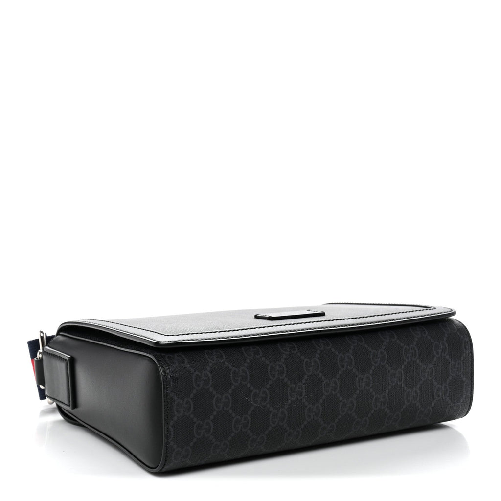Gucci GG Supreme Monogram Appia Calfskin Web Crossbody Bag Black Grey