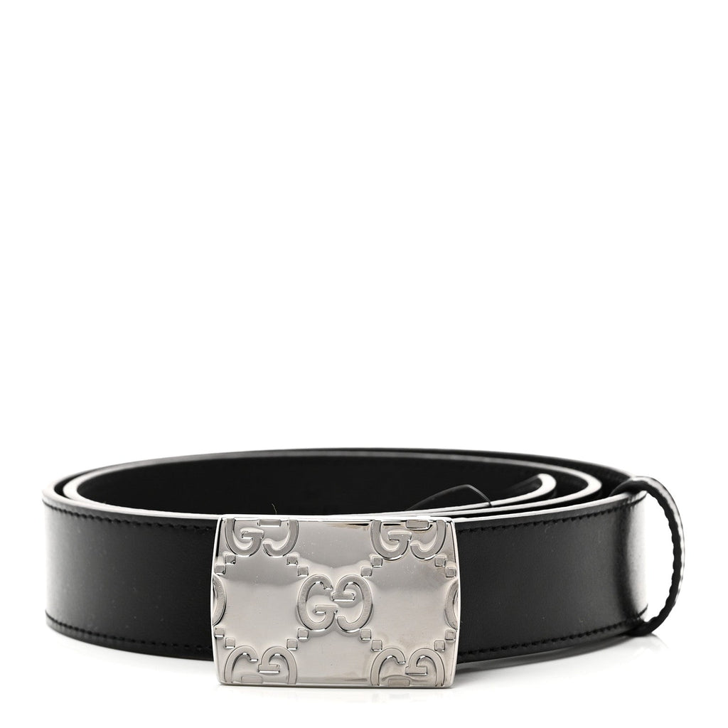 Gucci Plutone Calfskin Plaque GG 30mm Belt 80 32 Black
