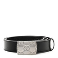 Gucci Plutone Calfskin Plaque GG 30mm Belt 80 32 Black
