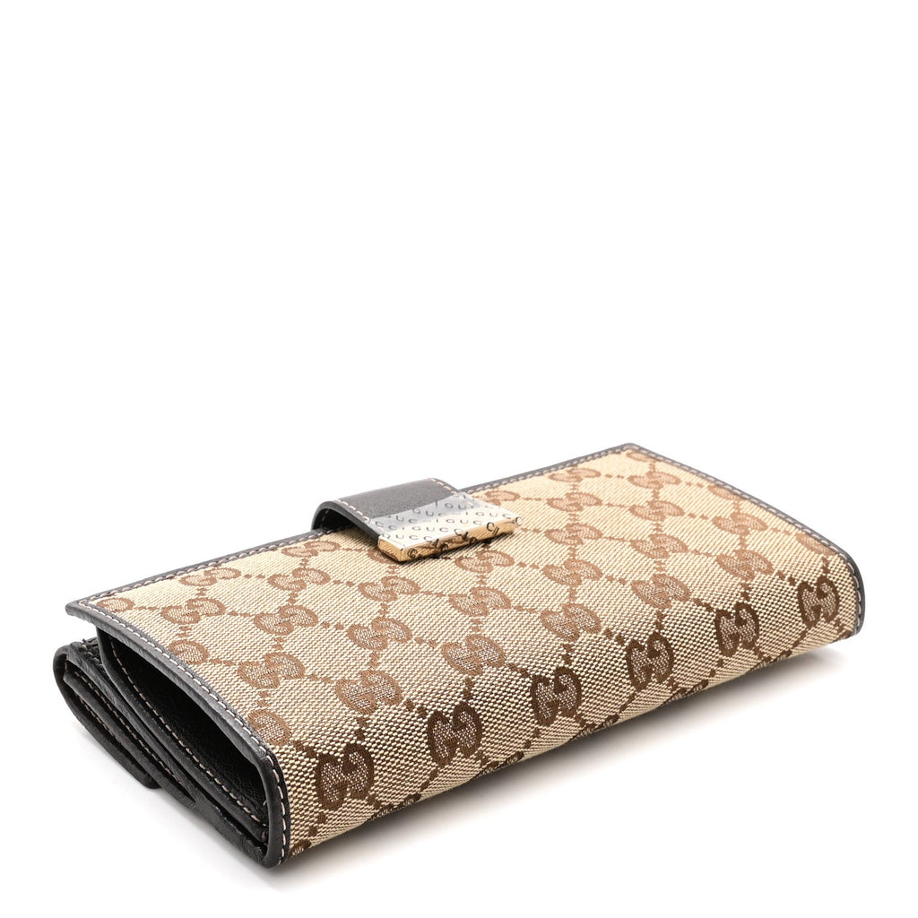 Gucci GG Plus Monogram Icon Bar Continental Flap Wallet Dark Brown