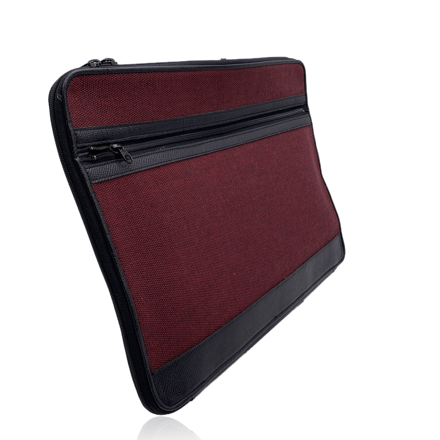 CHRISTIAN DIOR  Burgundy Canvas And Black Leather Portfolio Bag