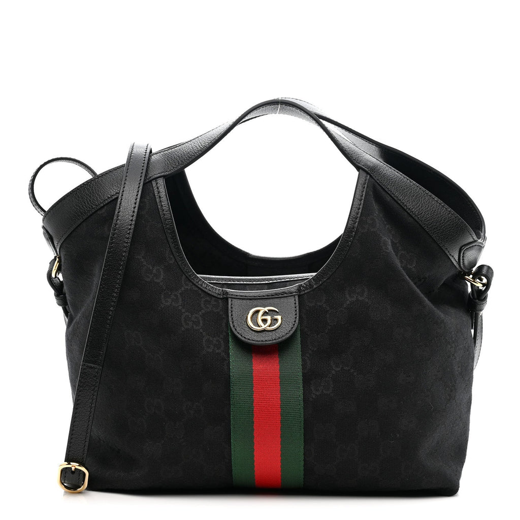 Gucci Denim GG Monogram Web Small Giglio Tote Black