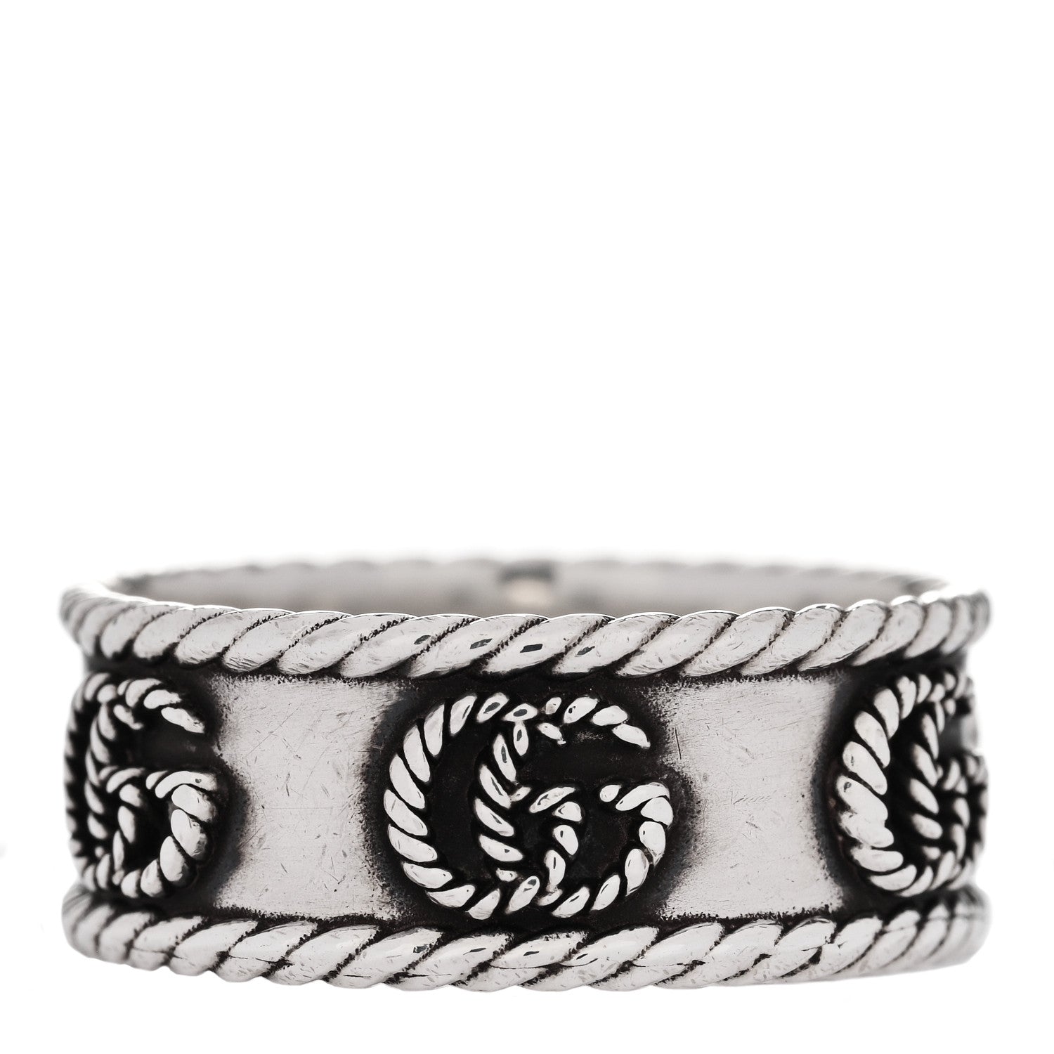 Gucci Sterling Silver Torchon GG Marmont Ring 62 10