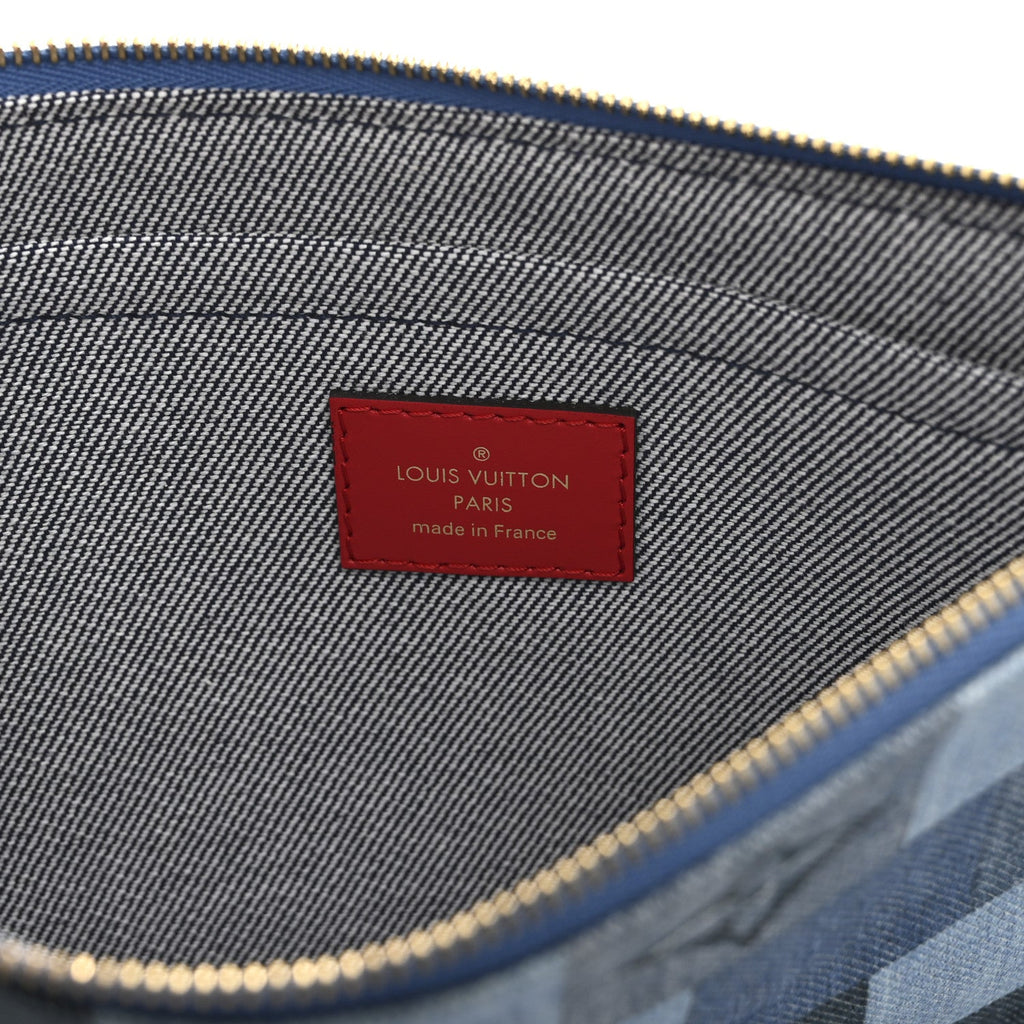 Louis Vuitton Denim Damier Monogram Patchwork Neverfull MM Pochette  Blue Rouge
