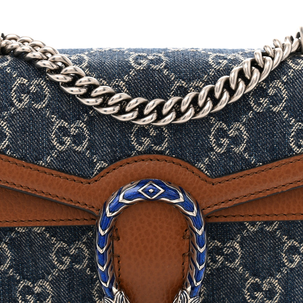 Gucci New Denim GG Monogram Dollar Calfskin Enamel Mini Dionysus Shoulder Bag Blue Tea Cuir Epilog Electric Blue