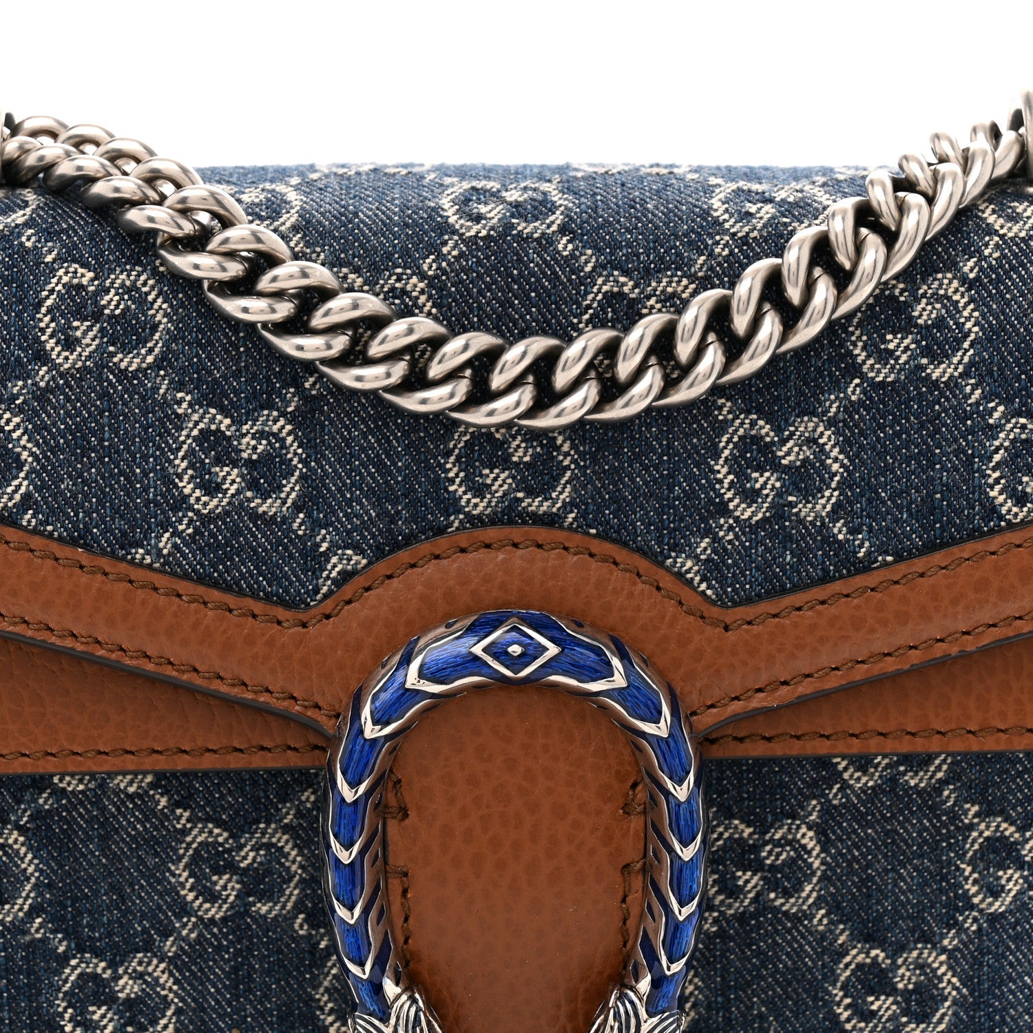 Gucci New Denim GG Monogram Dollar Calfskin Enamel Mini Dionysus Shoulder Bag Blue Tea Cuir Epilog Electric Blue