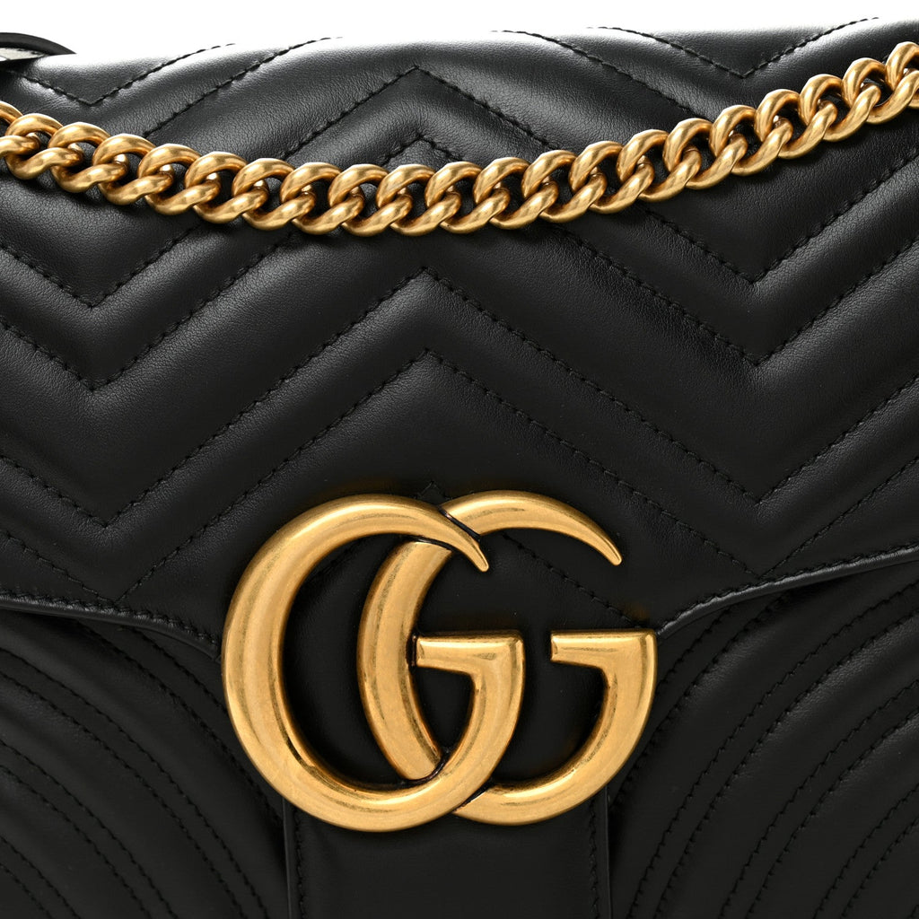 Gucci Calfskin Matelasse Medium GG Marmont Shoulder Bag Black