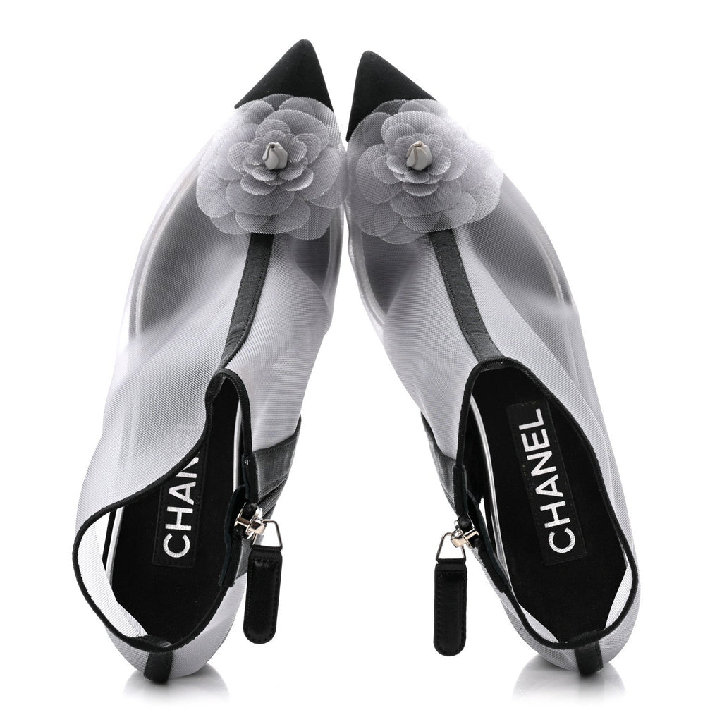 Mesh Grosgrain Camellia Short Boots 36 Grey Black