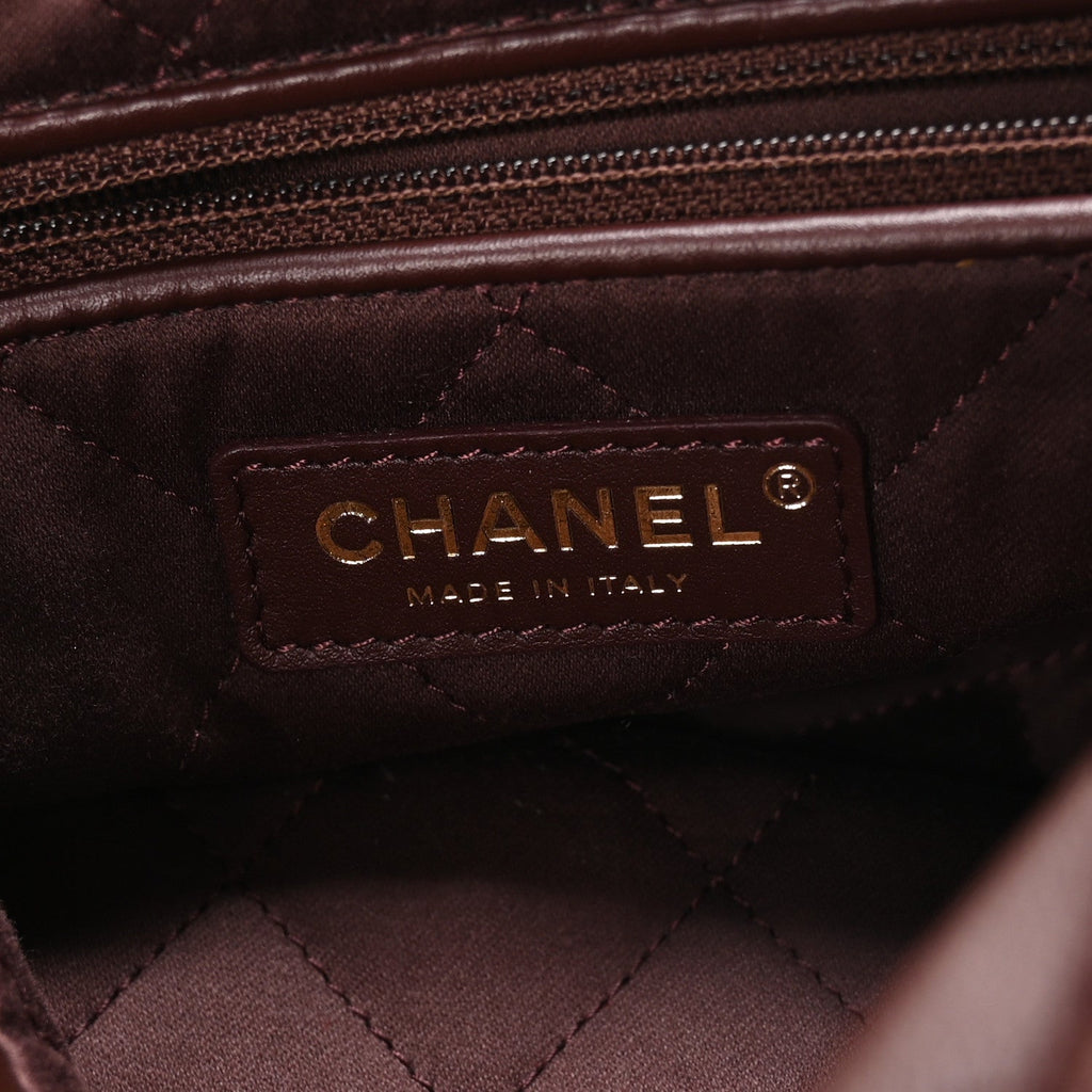 Chanel Shiny Calfskin Quilted Small Chanel 22 Dark Brown