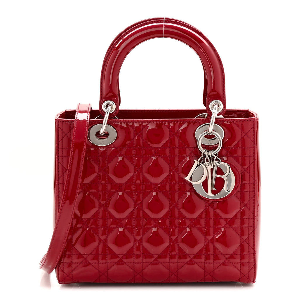 Christian Dior Patent Cannage Medium Lady Dior Red