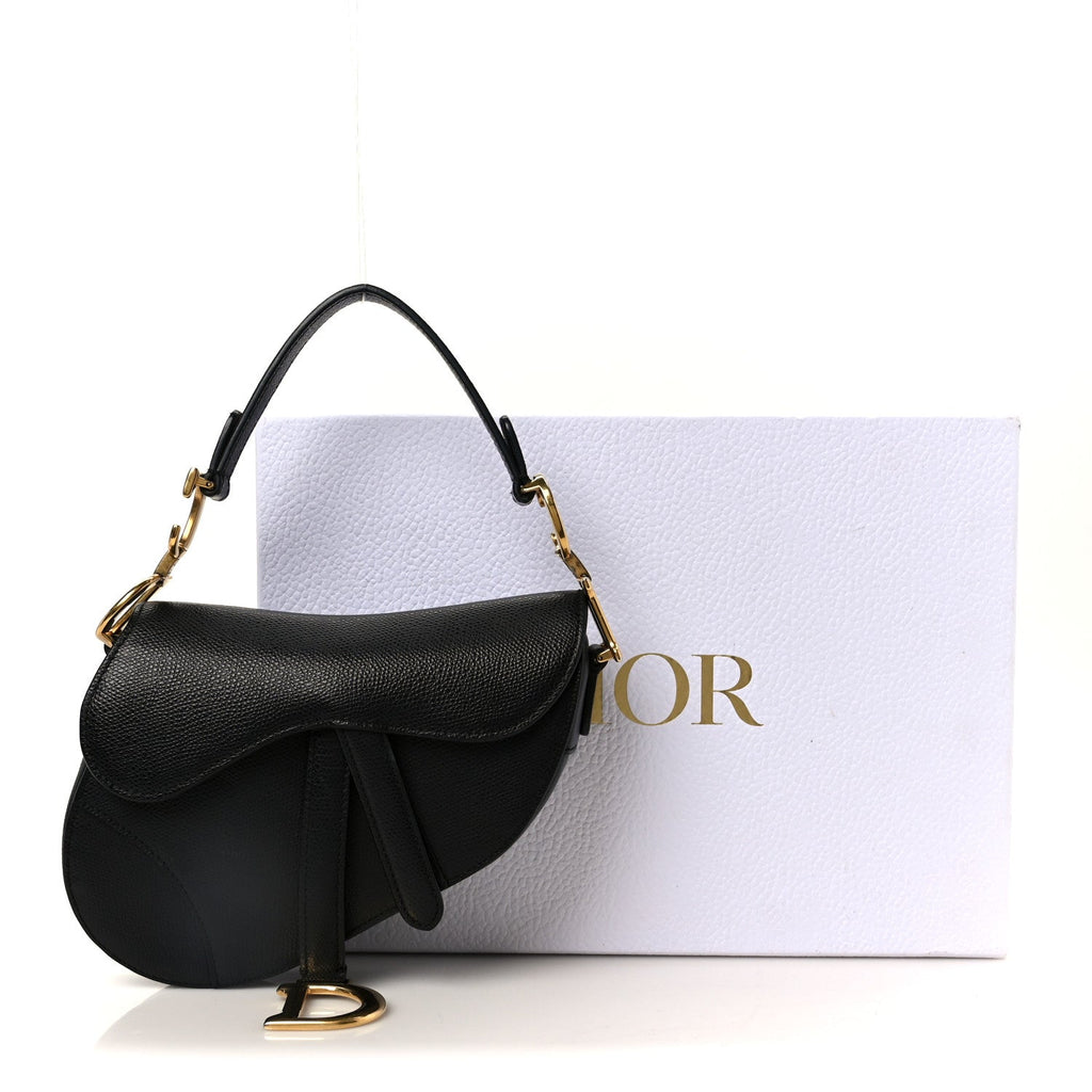 Christian Dior Grained Calfskin Mini Saddle Bag Black