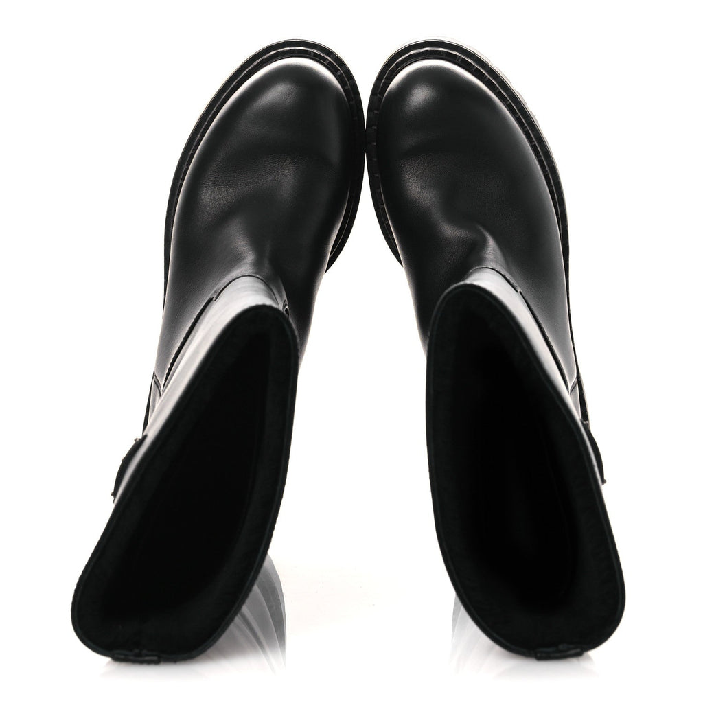 Prada Vitello Shearling Winter 2 Boots 39.5 Black