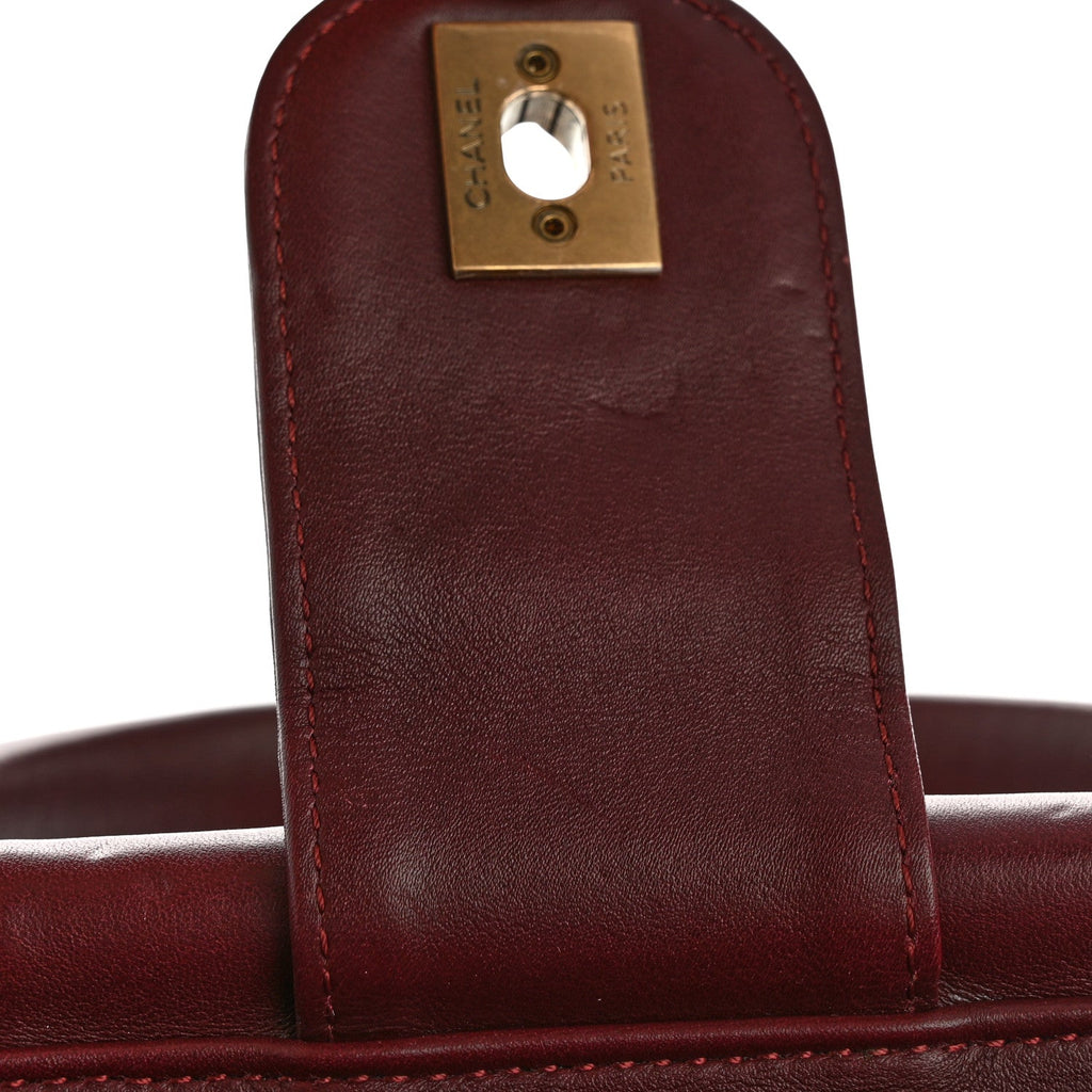 Chanel Glazed Calfskin Quilted Small Gold Bar Tote Red