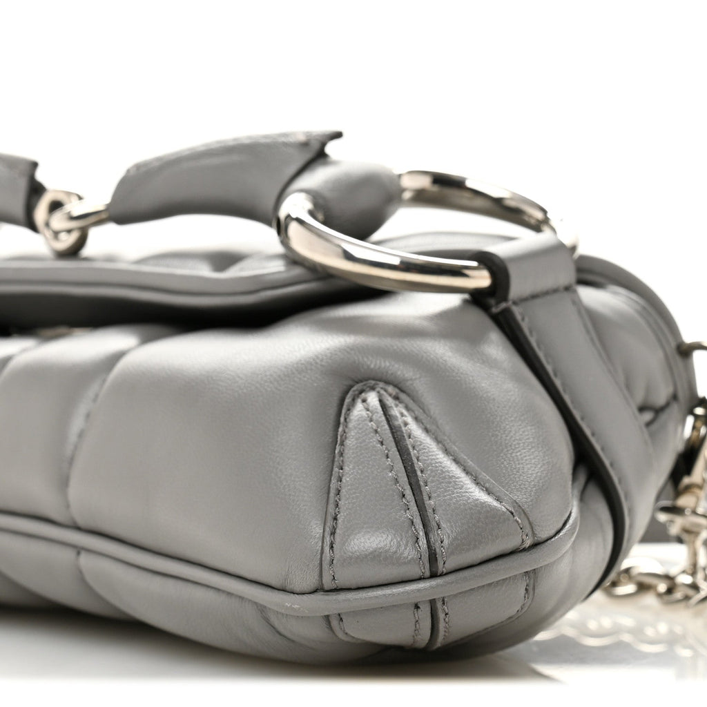 Gucci Nappa Vertical Matelasse Small Maxi Horsebit Chain Shoulder Bag Gray