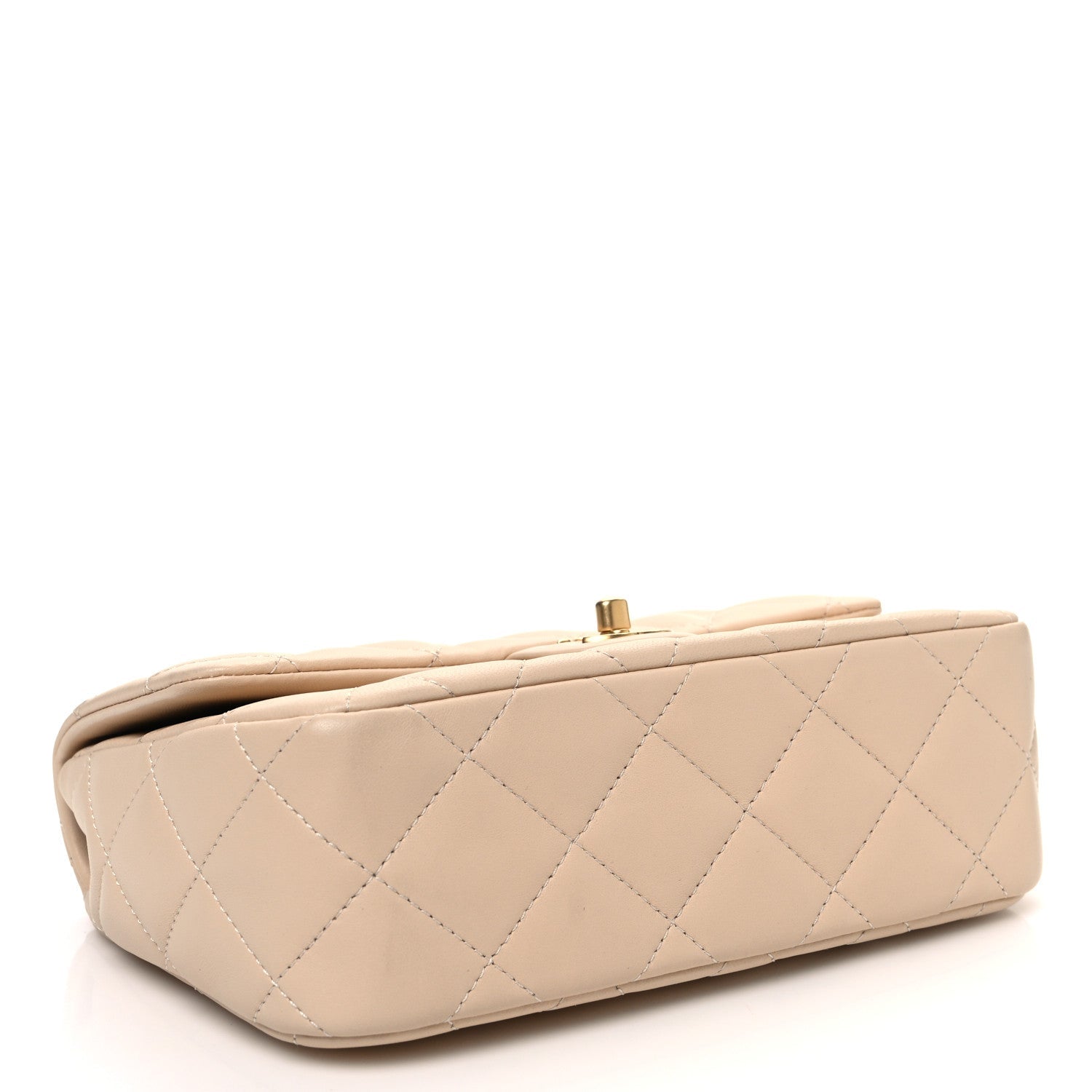 Chanel Lambskin Quilted Metal Enamel Chain Top Handle Square Flap Beige