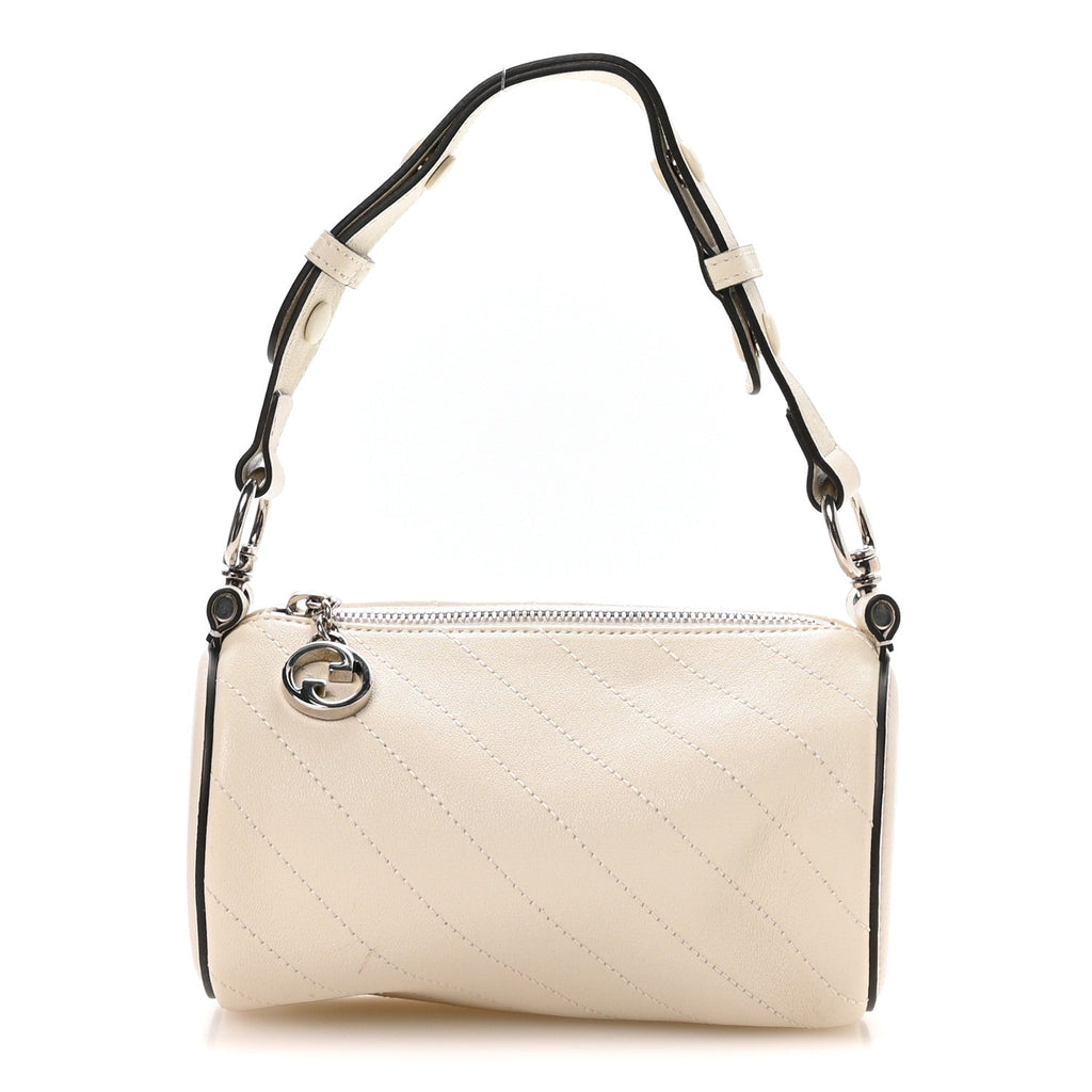 Gucci Sakai Be Green Calfskin Diagonal Stitched Mini Blondie Barrel Shoulder Bag Mystic White