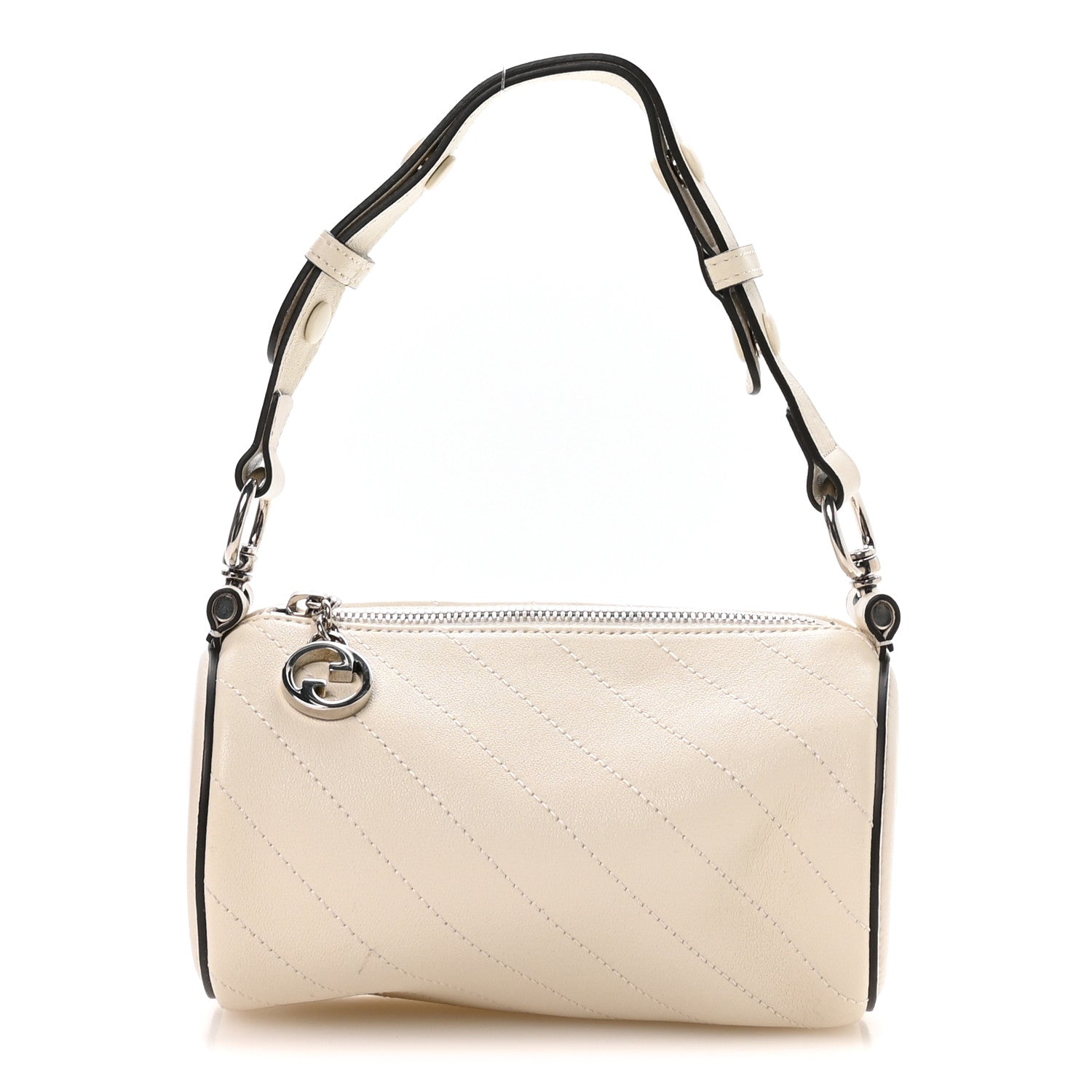 Gucci Sakai Be Green Calfskin Diagonal Stitched Mini Blondie Barrel Shoulder Bag Mystic White