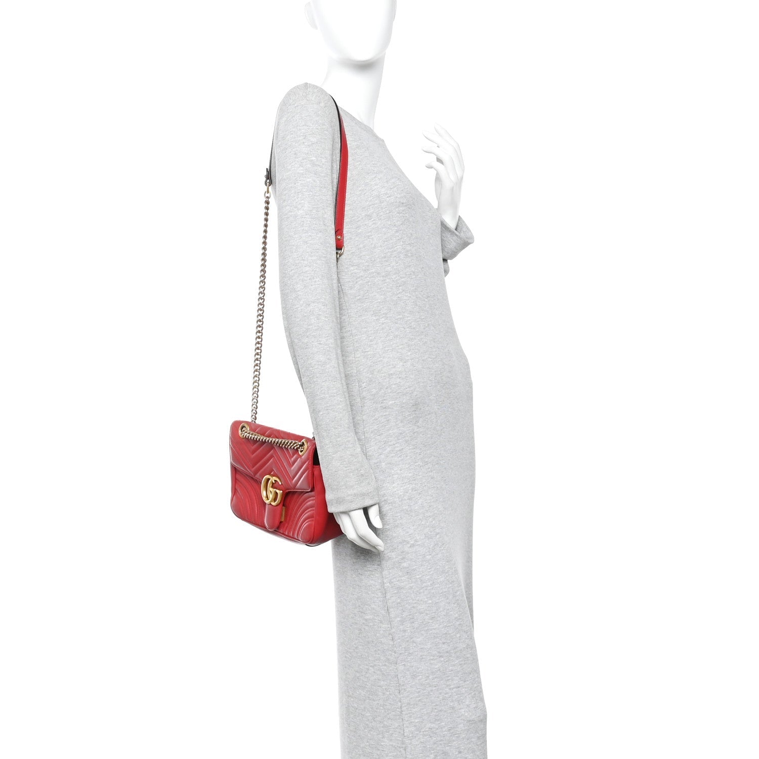 Gucci Calfskin Matelasse Small GG Marmont Shoulder Bag Hibiscus Red