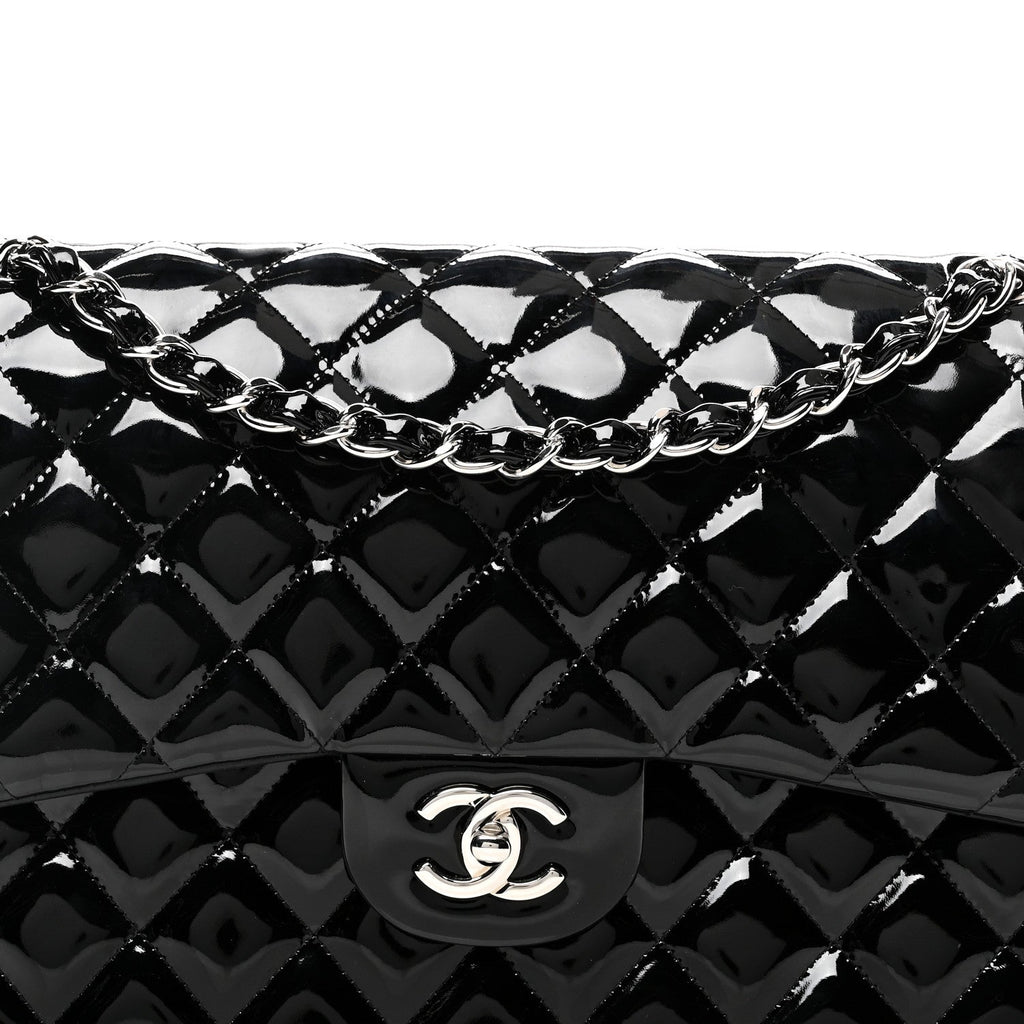 Chanel Patent Quilted Jumbo Double Flap Black