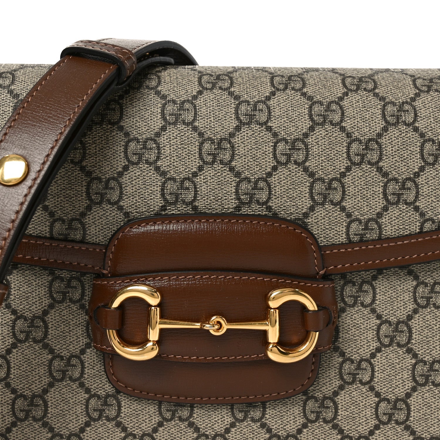 Gucci GG Supreme Monogram Horsebit 1955 Shoulder Bag Beige Brown Sugar