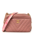 Chanel Lambskin Chevron Quilted Chain Around Camera Case Pink
